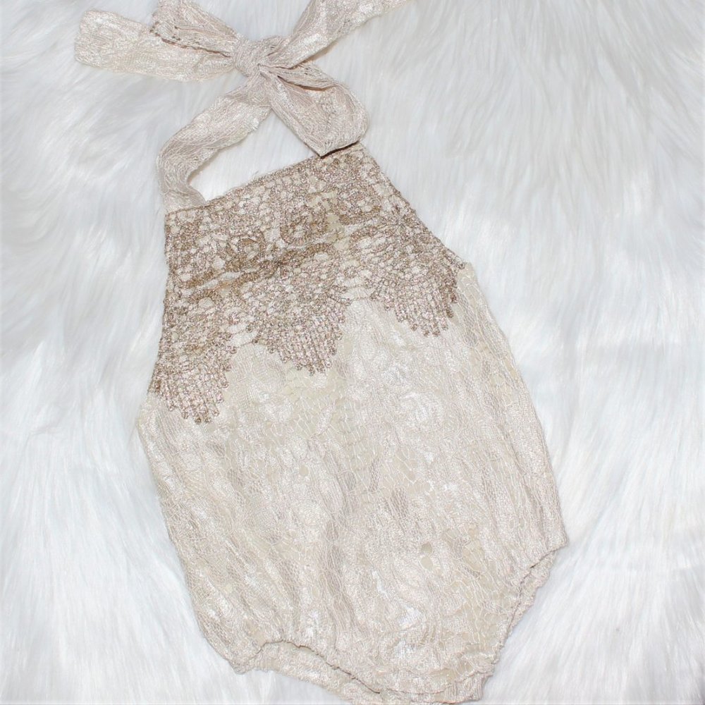 Baby Girl Lace Halter Bubble Romper, Boho Romper